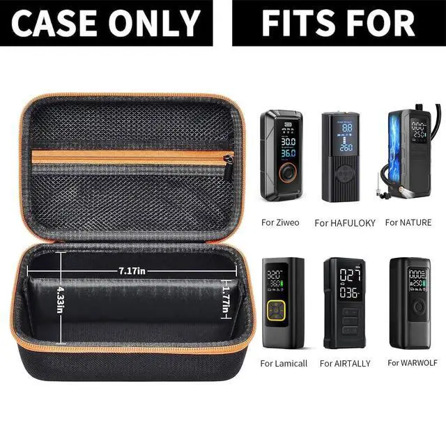 Alt view image 2 of 7 - Tire Inflator Case for WARWOLF, for Powools, for VacLife | Room for Air Hose, Nozzles and Cables, Dual Zippers and Carry Handle for Car Trunks, Road Trips and Garage Storage - Black
