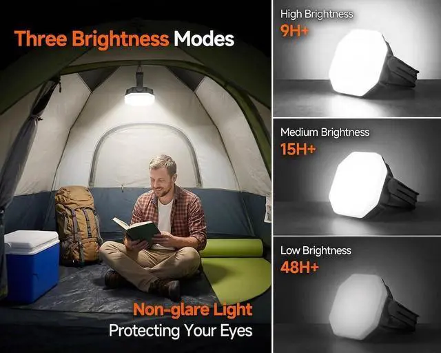 Alt view image 4 of 7 - Rechargeable Camping Lantern, LED Tent Light with Magnet | 360° Stand & Threaded Mount,Eye-Friendly Light, 3600mAh Battery,48H Runtime, 3 Brightness Levels, IP65 Camping Light