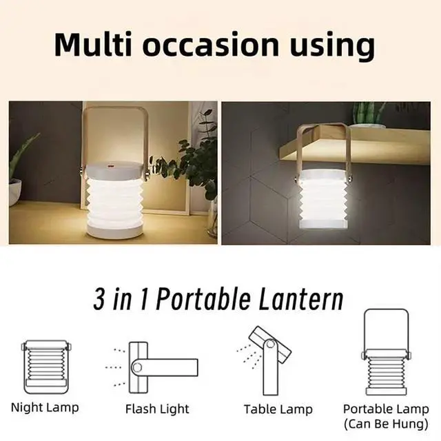 Alt view image 5 of 7 - Retro Lantern Light USB Rechargeable Outdoor Camping Light, Three Level Dimming, Portable Emergency Atmosphere Light, Suitable for Camping and Home Decoration (Wooden Handle Lantern Light)