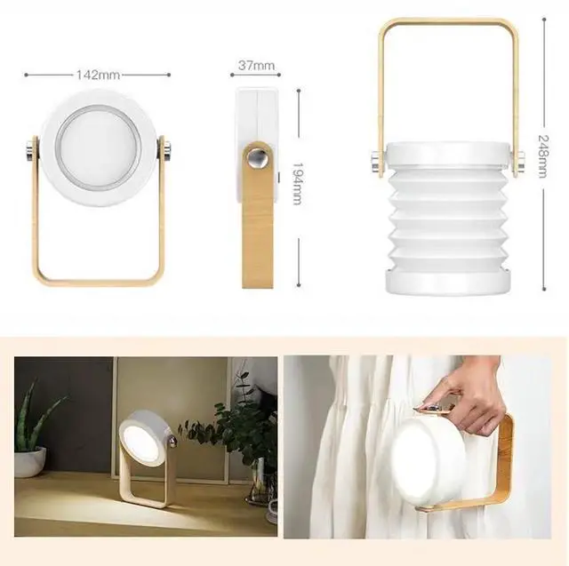 Alt view image 6 of 7 - Retro Lantern Light USB Rechargeable Outdoor Camping Light, Three Level Dimming, Portable Emergency Atmosphere Light, Suitable for Camping and Home Decoration (Wooden Handle Lantern Light)