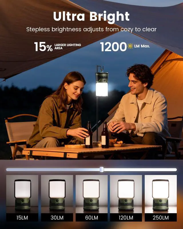 Alt view image 2 of 6 - 1200LM LED Camping Lantern Rechargeable, Lantern for Power Outage | 7 Light Modes Power Bankbattery has 7 modes,5000mAh Power Bank, IP45 Waterproof Emergency Light for Hurricane, Home, Camping