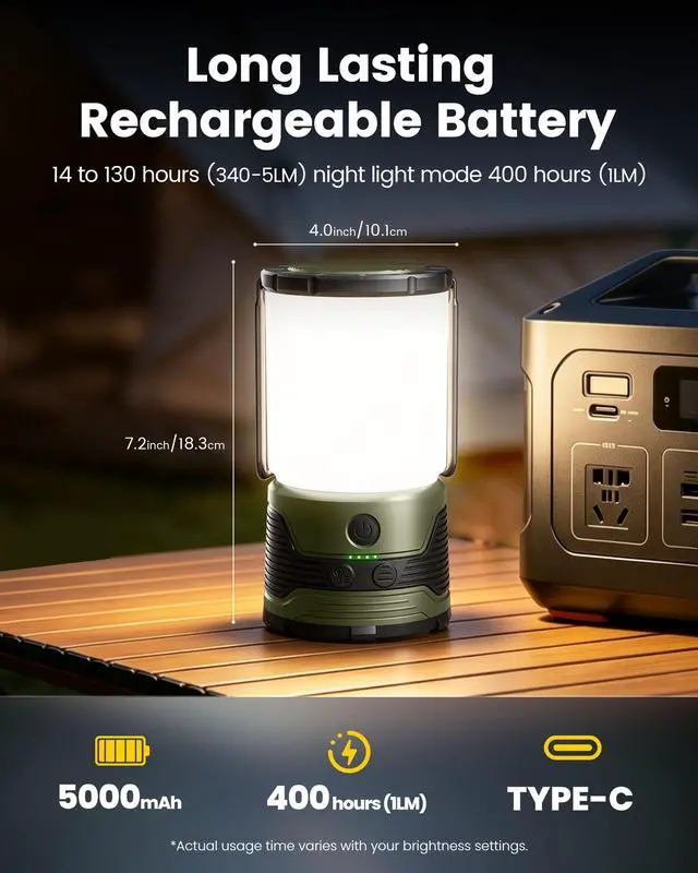Alt view image 3 of 6 - 1200LM LED Camping Lantern Rechargeable, Lantern for Power Outage | 7 Light Modes Power Bankbattery has 7 modes,5000mAh Power Bank, IP45 Waterproof Emergency Light for Hurricane, Home, Camping
