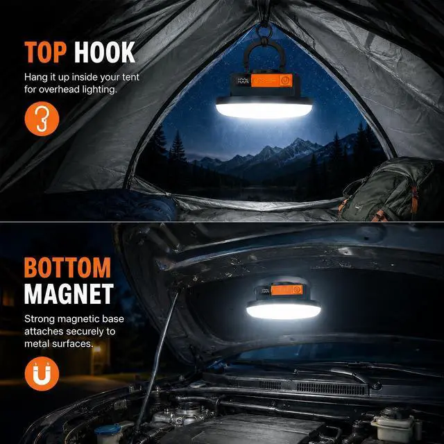 Alt view image 7 of 7 - 20W Tent Lights & Canopy Lights, Rechargeable Camping Lantern/Lamp | 20W bright, rechargeable, IP66 waterproof, 7-20H runtime, battery indicator. For camping, hiking, outages, hurricanes.