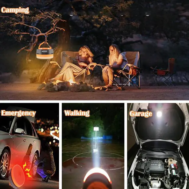 Alt view image 5 of 7 - LED Camping Lighting Fixture, Rechargeable Portable, Magnetic | Camping Lantern for Emergency, Hurricane, Outage, Charger for Mobile, 2200 mAh, Orange, 2 Pack