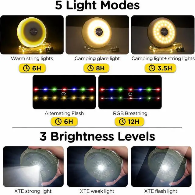 Alt view image 3 of 7 - Camping String Lights 4 in 1, 32.8FT Quick Storage 8 Modes Protable | Rechargeable Fairy Tent Lights String, Hanging Lantern LED Lamp for Outdoor Indoor Patio Awning Decor Camping Essentials