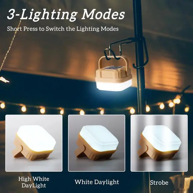 Alt view image 2 of 7 - 4 Packs Rechargeable Camping Lights LED Camping Lantern | 300LM, 3 Light Modes, Portable IP53 Waterproof Tent Lights for Camp, Outdoor,Hiking, Fishing,Emergency Outage