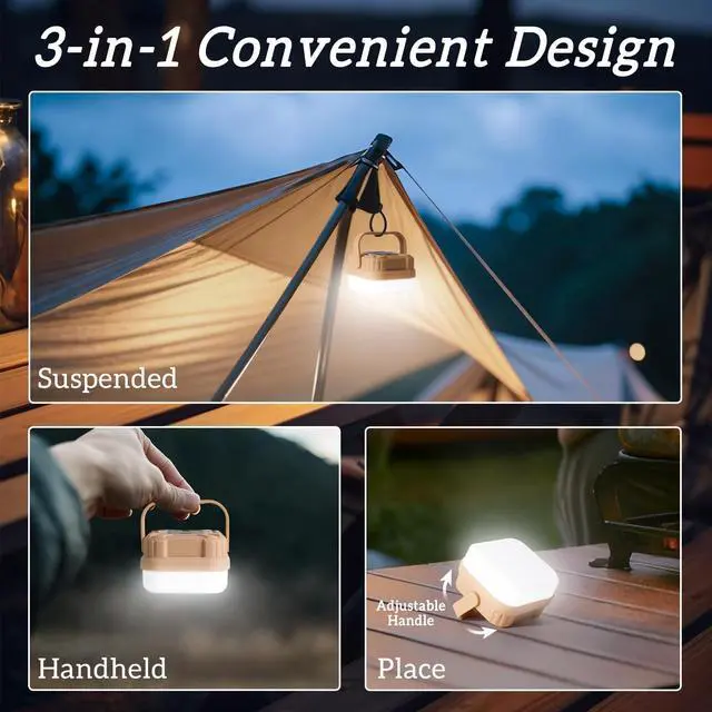 Alt view image 4 of 7 - 4 Packs Rechargeable Camping Lights LED Camping Lantern | 300LM, 3 Light Modes, Portable IP53 Waterproof Tent Lights for Camp, Outdoor,Hiking, Fishing,Emergency Outage