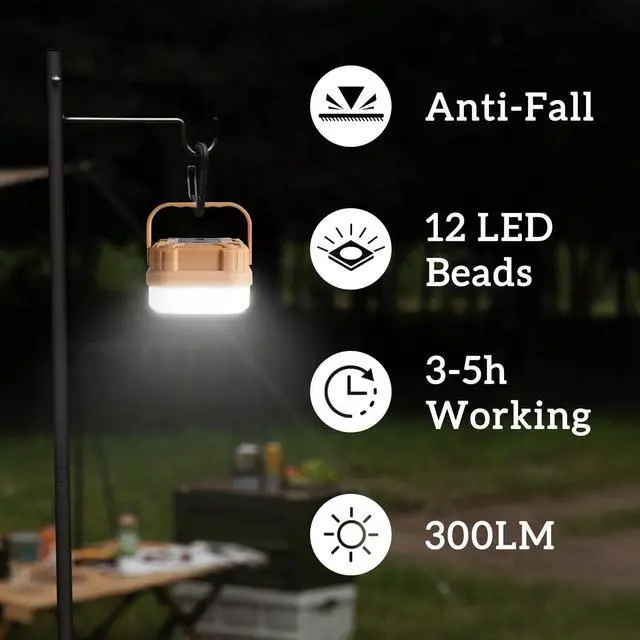 Alt view image 3 of 7 - 4 Packs Rechargeable Camping Lights LED Camping Lantern | 300LM, 3 Light Modes, Portable IP53 Waterproof Tent Lights for Camp, Outdoor,Hiking, Fishing,Emergency Outage