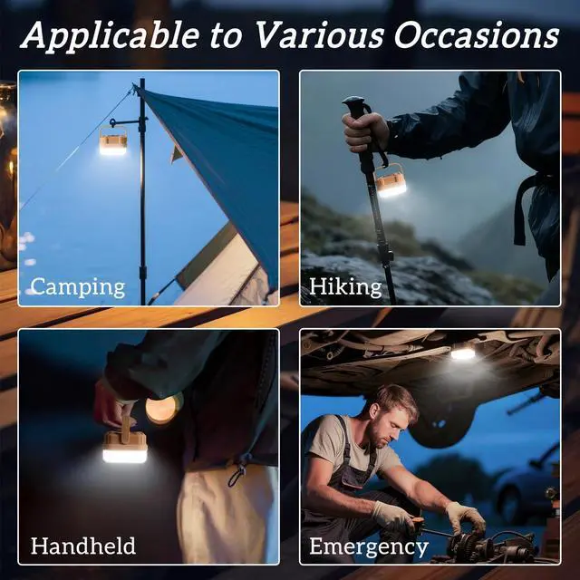 Alt view image 6 of 7 - 4 Packs Rechargeable Camping Lights LED Camping Lantern | 300LM, 3 Light Modes, Portable IP53 Waterproof Tent Lights for Camp, Outdoor,Hiking, Fishing,Emergency Outage