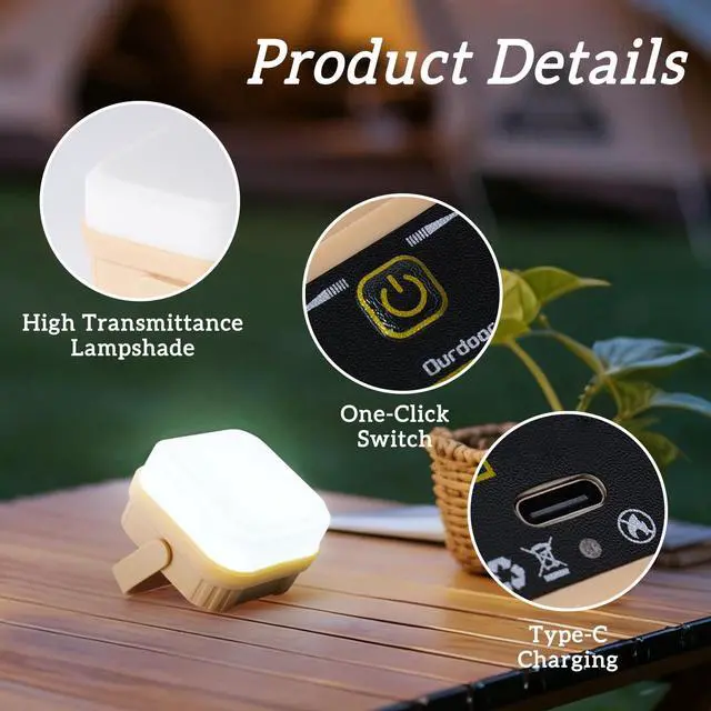 Alt view image 7 of 7 - 4 Packs Rechargeable Camping Lights LED Camping Lantern | 300LM, 3 Light Modes, Portable IP53 Waterproof Tent Lights for Camp, Outdoor,Hiking, Fishing,Emergency Outage