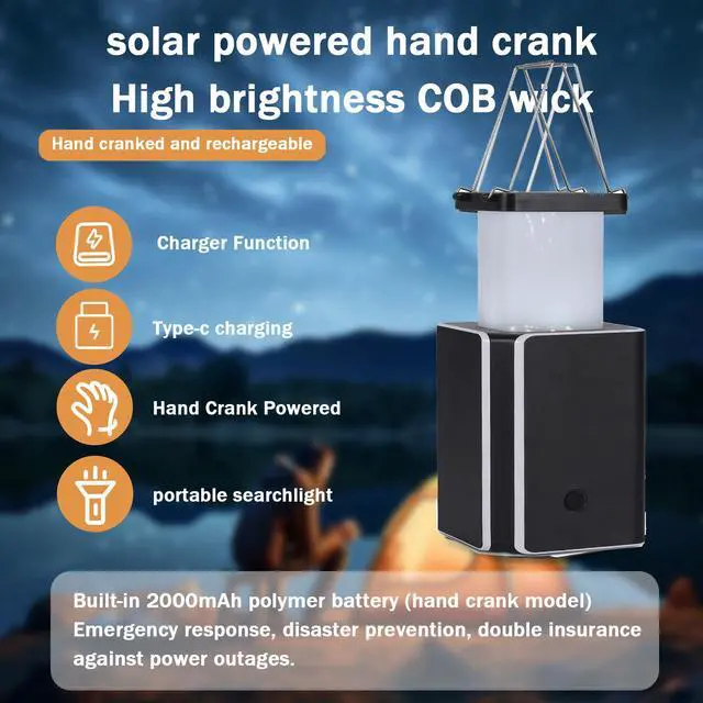 Alt view image 2 of 7 - Solar LED Rechargeable Emergency Camping Lantern,White Solar Rechargeable,Rechargeable Type C,Emergency Lights Hand-Crank Power Generation,Phone Power Supply Function,flashlights