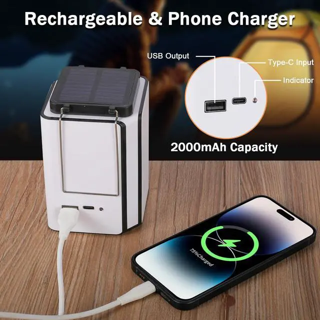 Alt view image 3 of 7 - Solar LED Rechargeable Emergency Camping Lantern,White Solar Rechargeable,Rechargeable Type C,Emergency Lights Hand-Crank Power Generation,Phone Power Supply Function,flashlights