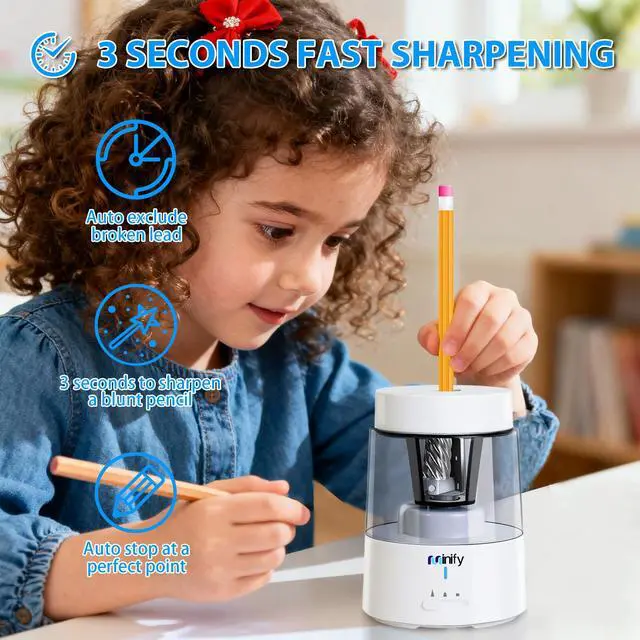 Alt view image 2 of 7 - Electric Pencil Sharpener for Classroom, Auto-Stop, 3 Modes | Fast Sharpen in 3s, Rechargeable, Heavy Duty Blade, Suitable for No.2(6-8mm) Pencils, School/Home/Office