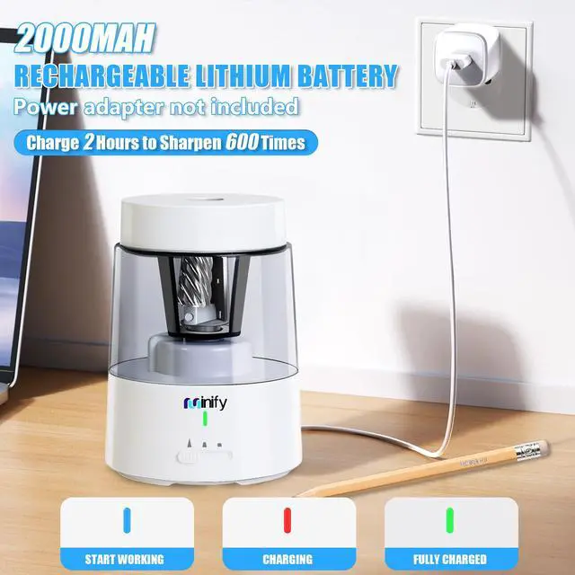 Alt view image 4 of 7 - Electric Pencil Sharpener for Classroom, Auto-Stop, 3 Modes | Fast Sharpen in 3s, Rechargeable, Heavy Duty Blade, Suitable for No.2(6-8mm) Pencils, School/Home/Office