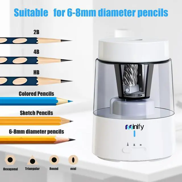 Alt view image 6 of 7 - Electric Pencil Sharpener for Classroom, Auto-Stop, 3 Modes | Fast Sharpen in 3s, Rechargeable, Heavy Duty Blade, Suitable for No.2(6-8mm) Pencils, School/Home/Office