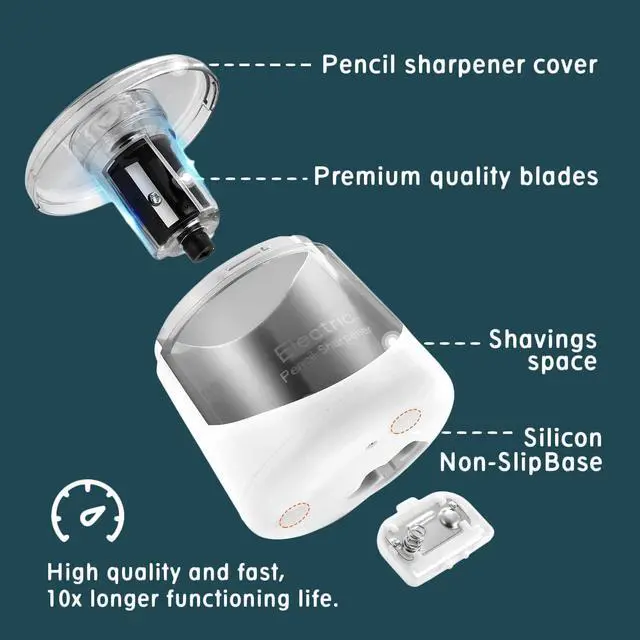 Alt view image 3 of 6 - Electric Pencil Sharpener, Battery (Not lncluded) or USB Powered Small Portable for NO.2 Pencils, Automatic for Home and Office White
