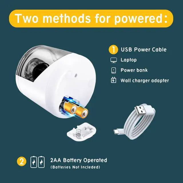 Alt view image 4 of 6 - Electric Pencil Sharpener, Battery (Not lncluded) or USB Powered Small Portable for NO.2 Pencils, Automatic for Home and Office White