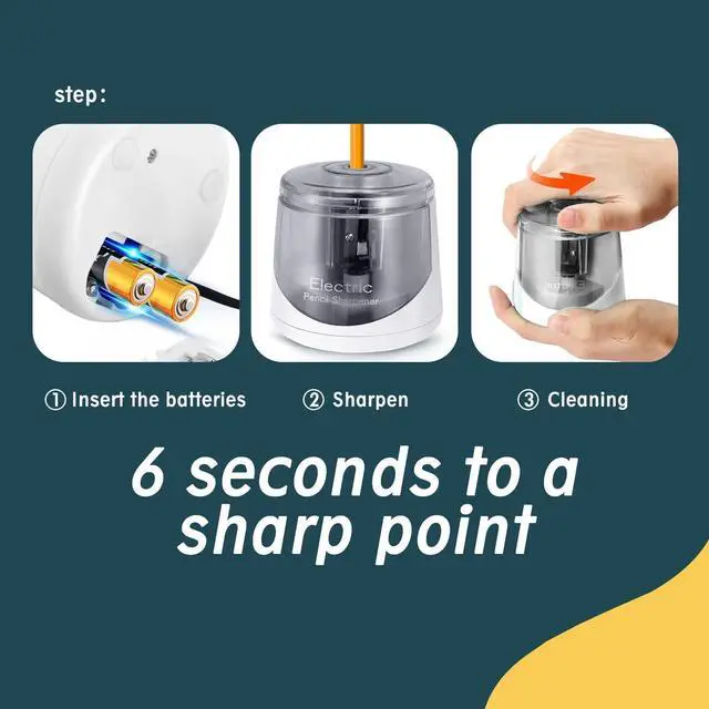 Alt view image 5 of 6 - Electric Pencil Sharpener, Battery (Not lncluded) or USB Powered Small Portable for NO.2 Pencils, Automatic for Home and Office White