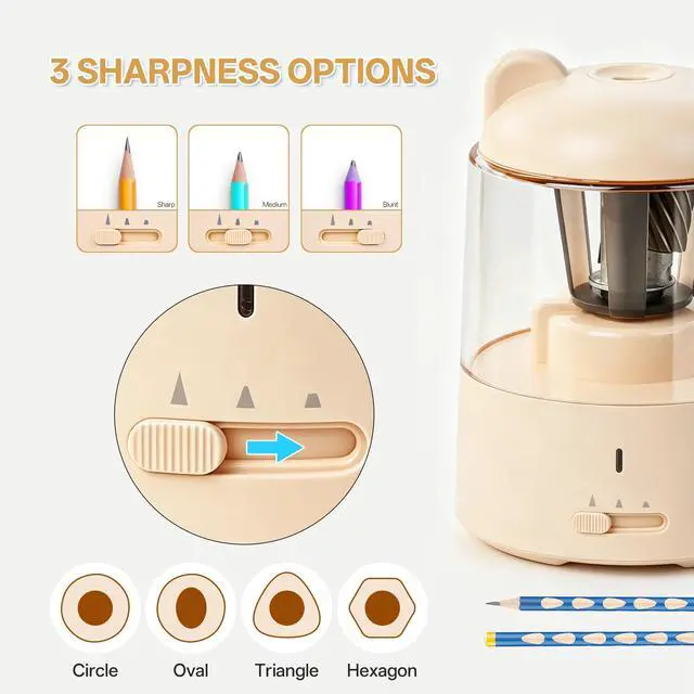 Alt view image 3 of 7 - Electric Pencil Sharpener, Auto Stop Fast Sharpen in 3s, Battery Powered Pencil Sharpeners for No.2 & 6-8mm Colored Pencils, Cute Rechargeable Pencil Sharpener for Classroom/Office/Home (Pink)