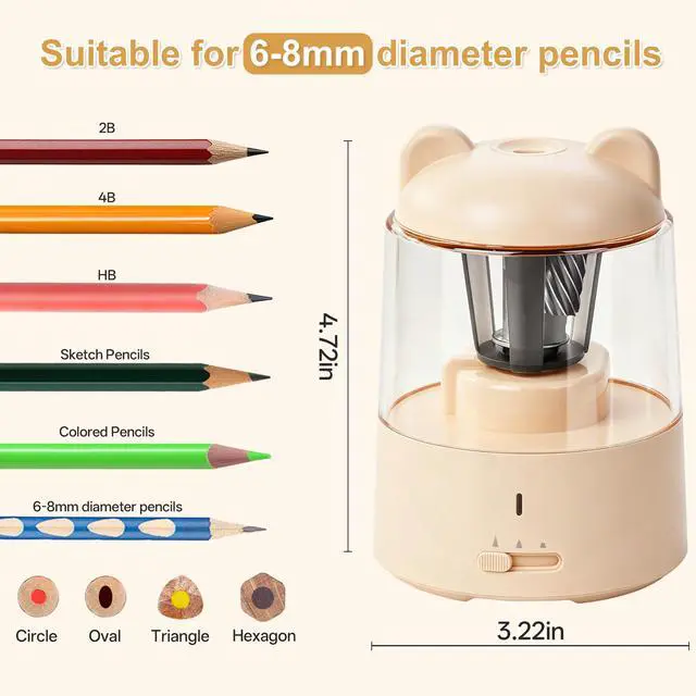 Alt view image 6 of 7 - Electric Pencil Sharpener, Auto Stop Fast Sharpen in 3s, Battery Powered Pencil Sharpeners for No.2 & 6-8mm Colored Pencils, Cute Rechargeable Pencil Sharpener for Classroom/Office/Home (Pink)