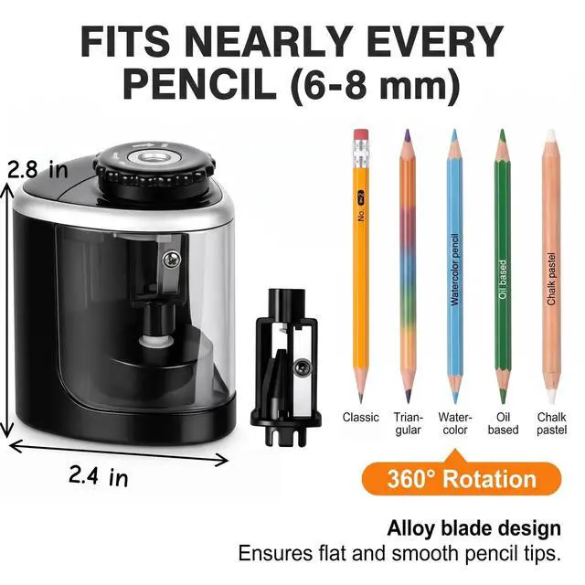 Alt view image 2 of 7 - Electric Pencil Sharpener, 2026 New Automatic Pencil Sharpeners, | High-Speed Operated Pencil Sharpener for Colored Pencils, Auto Stop, Super Sharp & Fast, Small & Portable