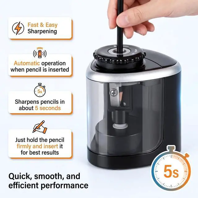 Alt view image 4 of 7 - Electric Pencil Sharpener, 2026 New Automatic Pencil Sharpeners, | High-Speed Operated Pencil Sharpener for Colored Pencils, Auto Stop, Super Sharp & Fast, Small & Portable