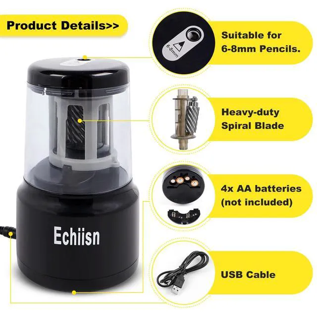 Alt view image 4 of 6 - Electric Pencil Sharpener, Office Personal Super Sharp, Powerful Stall-Free Motor, 10yr Warranty, (Black)