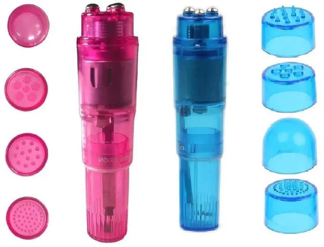Main image of Small Mini Massager Handheld Portable Tool for Women with 4 Heads Pocket Pen for Face Neck Head Back and Shoulder (Pink and Blue)