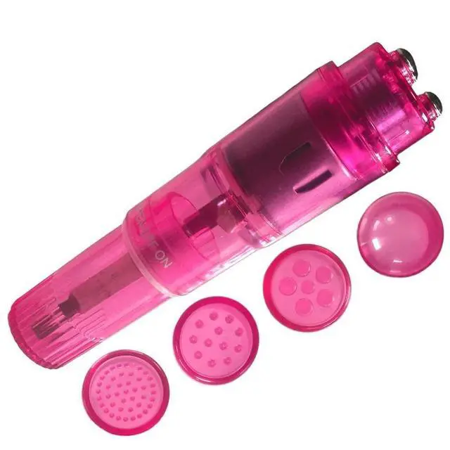 Alt view image 4 of 7 - Small Mini Massager Handheld Portable Tool for Women with 4 Heads Pocket Pen for Face Neck Head Back and Shoulder (Pink and Blue)
