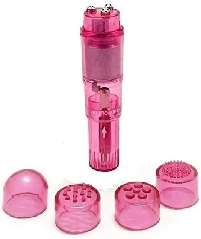 Alt view image 5 of 7 - Small Mini Massager Handheld Portable Tool for Women with 4 Heads Pocket Pen for Face Neck Head Back and Shoulder (Pink and Blue)