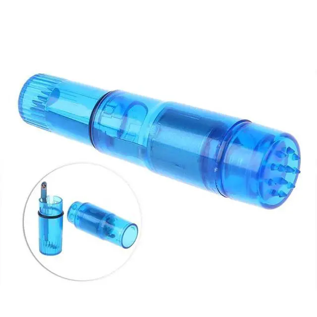 Alt view image 6 of 7 - Small Mini Massager Handheld Portable Tool for Women with 4 Heads Pocket Pen for Face Neck Head Back and Shoulder (Pink and Blue)