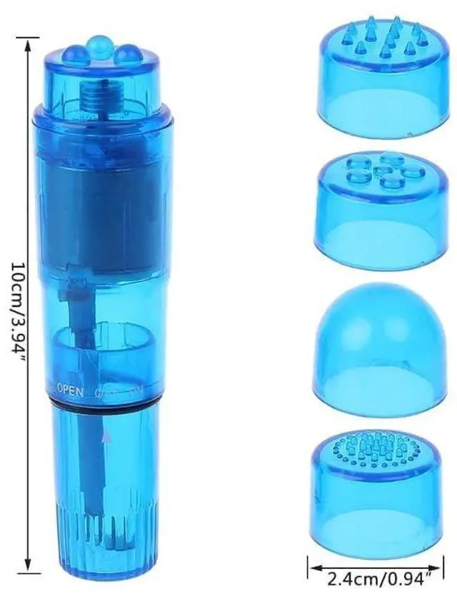 Alt view image 7 of 7 - Small Mini Massager Handheld Portable Tool for Women with 4 Heads Pocket Pen for Face Neck Head Back and Shoulder (Pink and Blue)