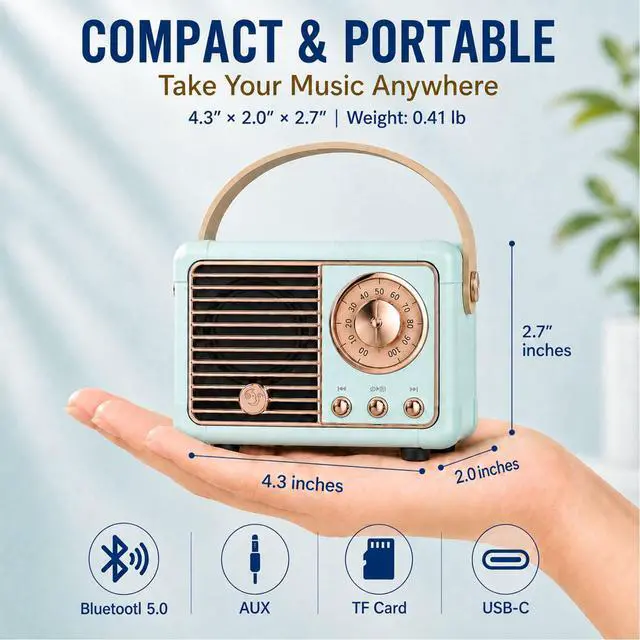 Alt view image 2 of 7 - Retro Bluetooth Speaker,Small Vintage Decor,Cute Birthday Gifts Blue | Gifts for women teenage portable mini wireless old Fashion style for kitchen desk bedroom office outdoor accessories