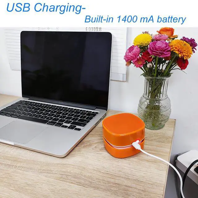 Alt view image 4 of 7 - Mini Desk Vacuum Cleaner, Handheld CordlessUSB Charging,Orange. | Rechargeable, Cordless, Handheld Crumb Sweeper, For Home Office School Cars