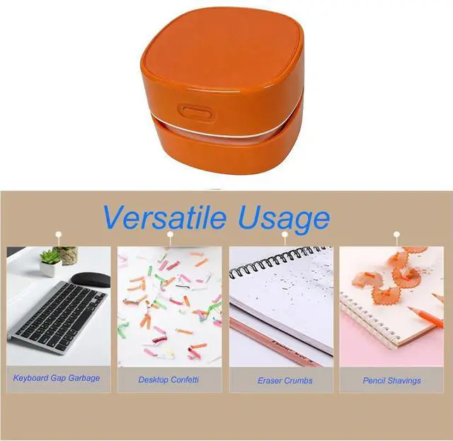 Alt view image 5 of 7 - Mini Desk Vacuum Cleaner, Handheld CordlessUSB Charging,Orange. | Rechargeable, Cordless, Handheld Crumb Sweeper, For Home Office School Cars