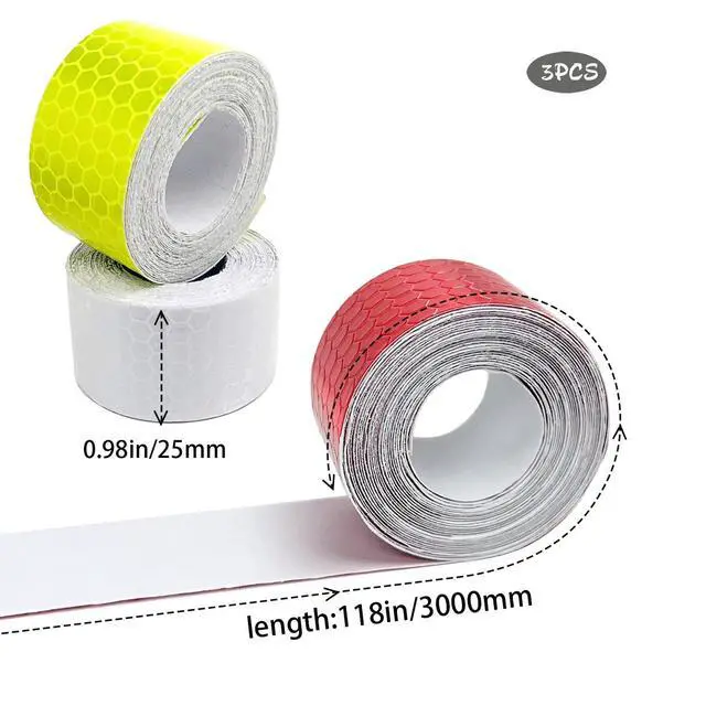 Alt view image 4 of 7 - 3 Rolls Reflective Tape Outdoor Waterproof, Reflective Warning Tape, Trailer Reflectors, Safety Reflective Strips, Nighttime Reflective Stickers, for Car Bike Baby Stroller Helmet, 1 Inch x 30 Ft