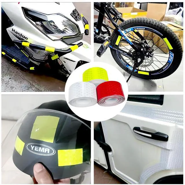 Alt view image 6 of 7 - 3 Rolls Reflective Tape Outdoor Waterproof, Reflective Warning Tape, Trailer Reflectors, Safety Reflective Strips, Nighttime Reflective Stickers, for Car Bike Baby Stroller Helmet, 1 Inch x 30 Ft
