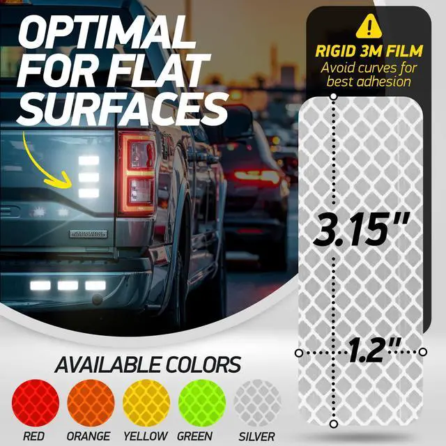 Alt view image 2 of 7 - Reflective Safety Tape Stickers | 3M Diamond Grade | Mixed Colors | 1.2 x 3.15 | 20-Pack | Safety Warning Tape for Helmets, Cars, Mailboxes & More