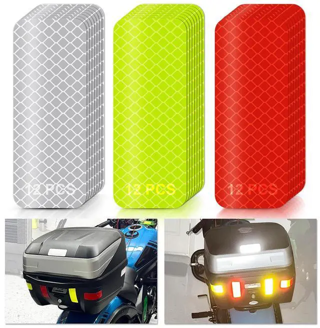 Main image of 36 PCS Reflective Stickers for Car Bike Helmet Mailbox Bag 3 Colors | 1.2 x 3.15'', Strong Peel-and-Stick Backing, Universal High Visibility Reflectors, Safety Reflective Strips, Waterproof Prism