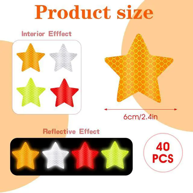 Alt view image 2 of 7 - 40Pcs Star Shape Reflective Stickers, Warning Safety Reflector Stickers for Kids, Waterproof Safety Helmet Stickers for Vehicles, Bicycles, Motorcyclesc and Construction Workers