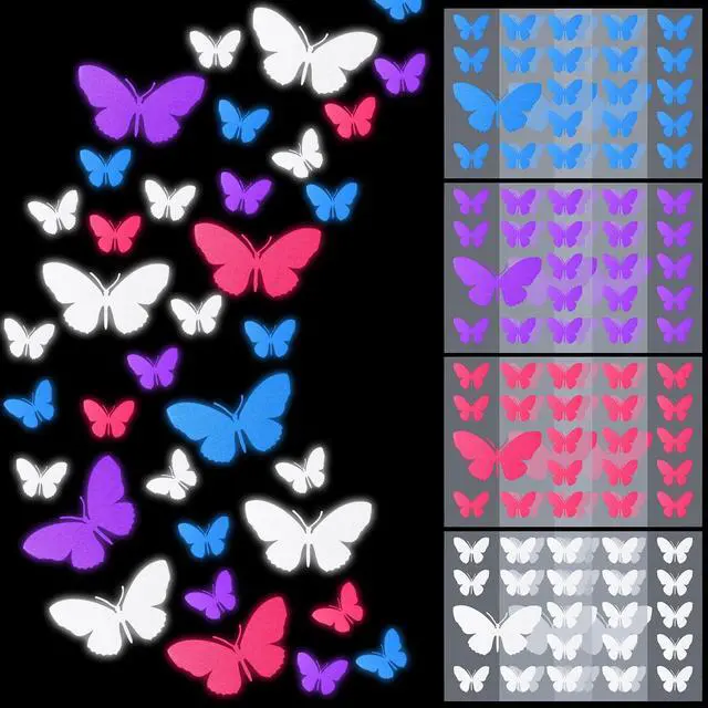 Main image of 12 Pcs Butterfly Reflective Stickers, Vinyl Waterproof Decals | Safety Warning Visibility for Helmet Motorcycle Bike Car Wheelchair Outdoor, Colorful Designs for DIY Decoration