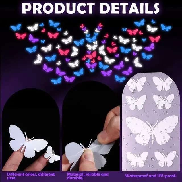 Alt view image 3 of 6 - 12 Pcs Butterfly Reflective Stickers, Vinyl Waterproof Decals | Safety Warning Visibility for Helmet Motorcycle Bike Car Wheelchair Outdoor, Colorful Designs for DIY Decoration