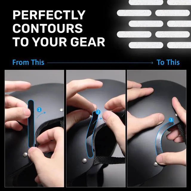 Alt view image 4 of 6 - 3M Reflective Black Stickers - Reflective Helmet Tape, Motorcycle Reflective Tape, Hi Viz Stickers for Helmets - Discreet Black Until Light Hits It (Regular Style, 2, Count)