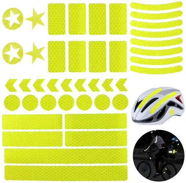 Main image of 42Pcs Reflective Stickers, Reflective Helmet Bicycle Sticker, Driveway Reflectors, BikeReflective Tape, NightSafety Stickers for Bicycle, Motorcycle, Scooter, 8 Shapes (Fluorescent Yellow-Green)