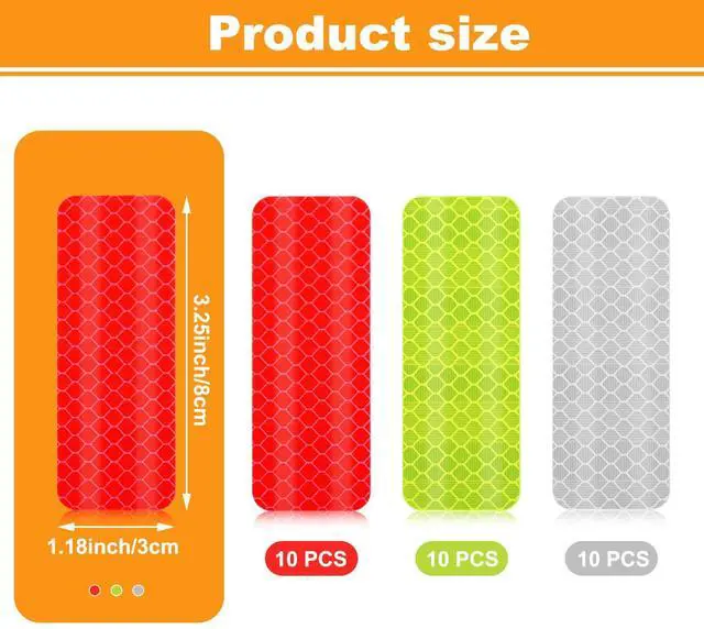 Alt view image 2 of 5 - 30 Pcs Reflective Stickers, Warning Safety Reflector Tape, 1.18 x 3.25 Inch Reflective Tape Outdoor Waterproof for Bicycles, Motorcycles, Clothing, Trailers, Helmet