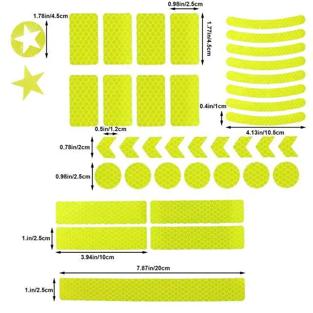 Alt view image 3 of 7 - 42Pcs Reflective Stickers, Reflective Helmet Bicycle Sticker, Driveway Reflectors, BikeReflective Tape, NightSafety Stickers for Bicycle, Motorcycle, Scooter, 8 Shapes (Fluorescent Yellow-Green)