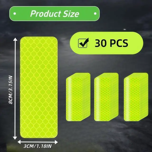 Alt view image 2 of 7 - Reflective Tape 30 PCS - Waterproof Self-Adhesive Safety Stickers, DOT-C2 Reflector Tape for Outdoor Use on Bike/Truck/Car/Motorcycle/Clothing/Helmet, Fluorescent Green 1.18" X 3.15"