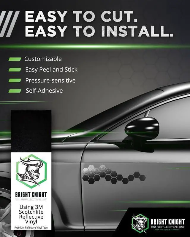 Alt view image 2 of 7 - Black Reflective Vinyl, Reflective Stickers, 5x30 | Motorcycle Helmet Stickers Made with 3M Reflective Tape Vinyl for Trailers, Cars, Bikes, Rims, Waterproof Reflector Stickers