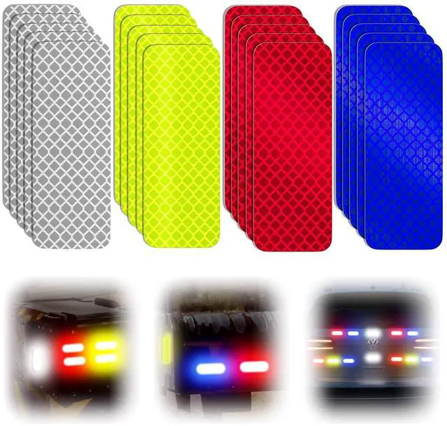 Main image of 20 Pcs Super Reflection Reflective Stickers, Safety Reflective Tape for Car Bike Mailbox Helmet, White Yellow-Green Red Blue Reflective Tape Outdoor Waterproof 3.15" X 1.18"
