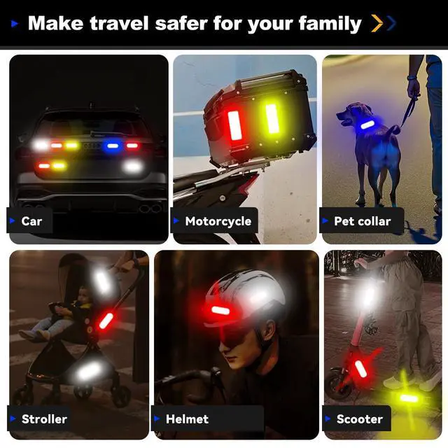 Alt view image 3 of 7 - 20 Pcs Super Reflection Reflective Stickers, Safety Reflective Tape for Car Bike Mailbox Helmet, White Yellow-Green Red Blue Reflective Tape Outdoor Waterproof 3.15" X 1.18"